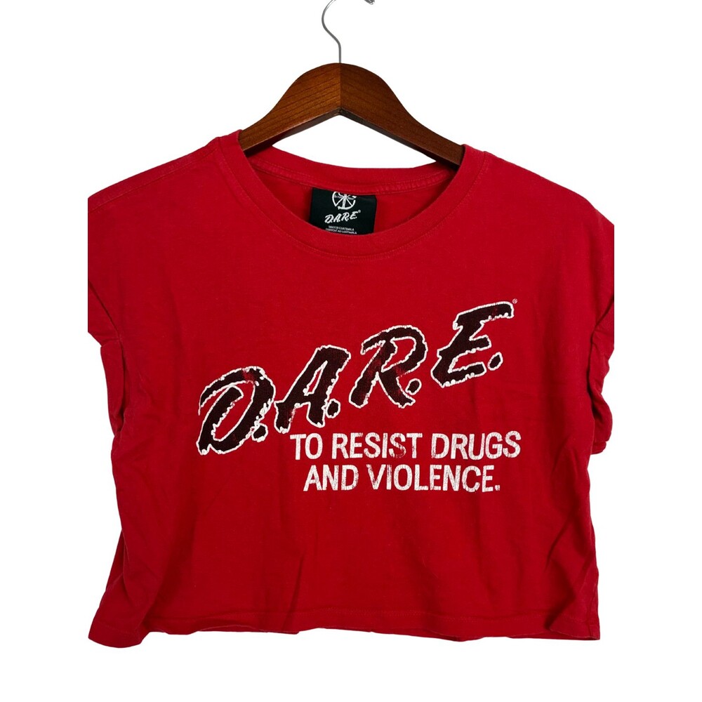 D.A.R.E. Red Crop Top T Shirt Womens Small Drug Free Graphic Short Sleeve Tee